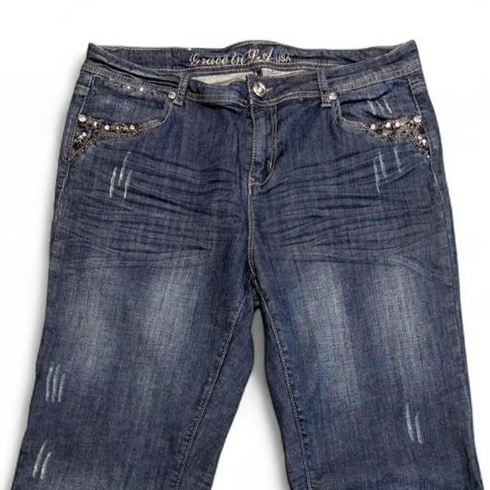 Y2K Grace in LA Rhinestone Bootcut Jeans Women’s 17 Low Rise Embellished Denim